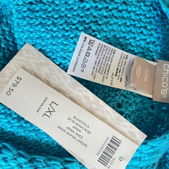 NWT Chico's Blue Weave Open Front Knit Wrap Shrug Cardigan Sweater Size L/XL - Picture 7 of 8